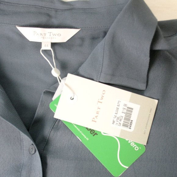 Steel Blue Loose Blouse with Tie-Up Cuffs - Picture 6 of 6